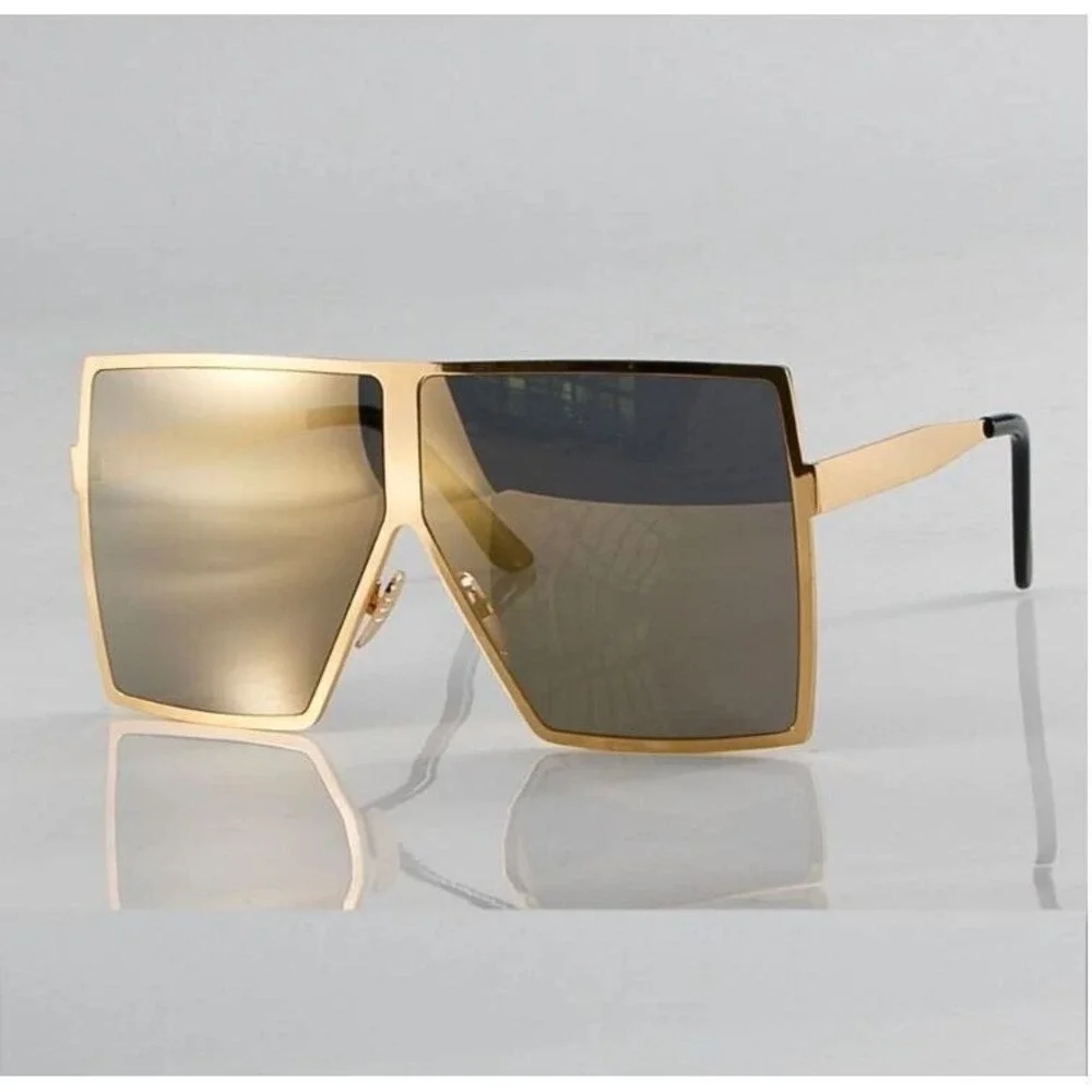 Square Oversized Sunglasses Polygon Flat dimensional Rhombic Loop Wire Frame New
